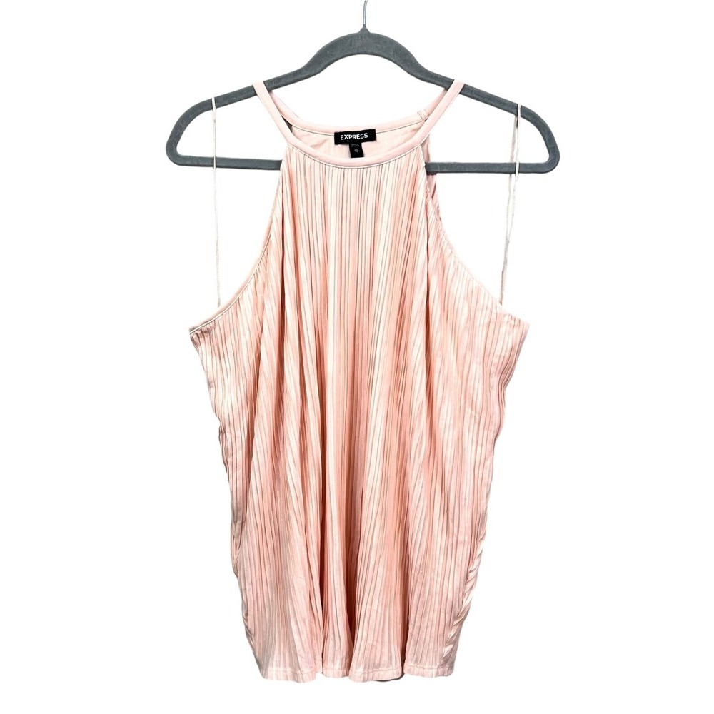 Express Womens Halter Tank Top Pleated Stretch Lined Peach Pink Size XL